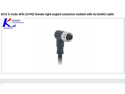 M12 S-Code 4pin (3+PE) Female Right Angled Connector Molded with 4X16AWG Cable