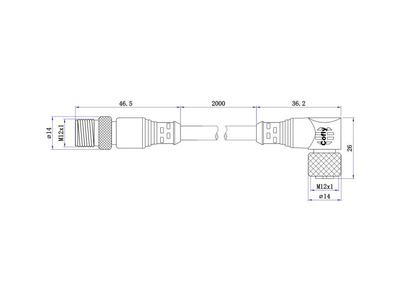 1-2 Meter of M12-5 Pin Female Elbow Cable Connector with 4 Pin Male Staight Cable Connector